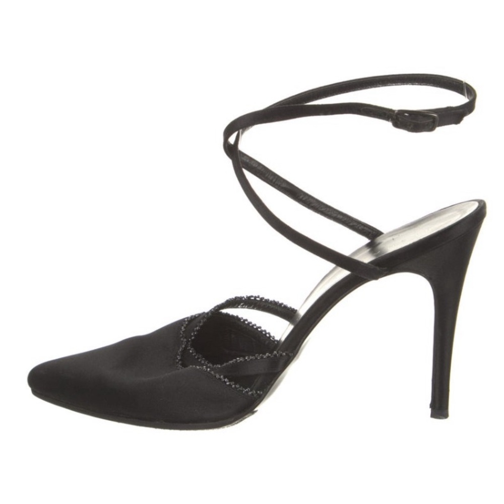Satin Beaded Accent Pointed Toe Slingback Pumps